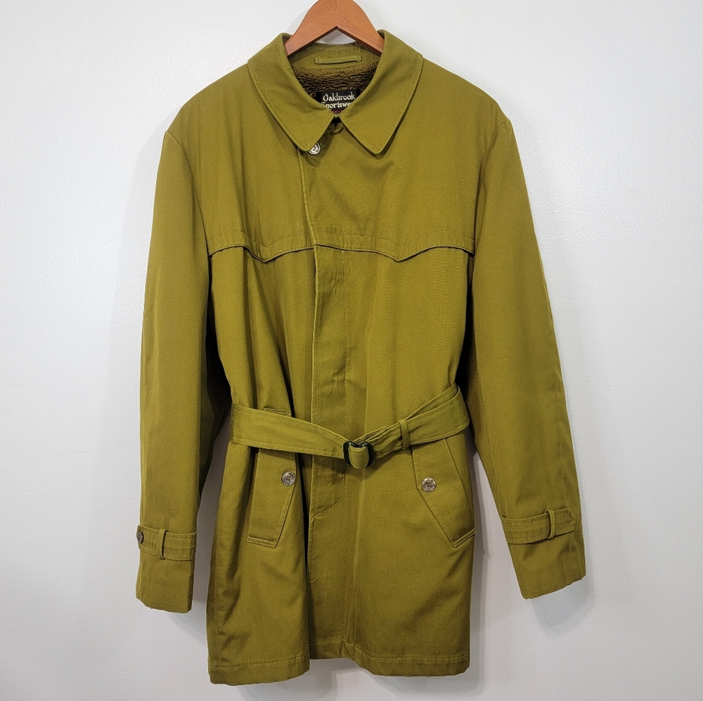 Vintage Oakbrook Sportswear Split Pea Green Long Coat With Fur Lining